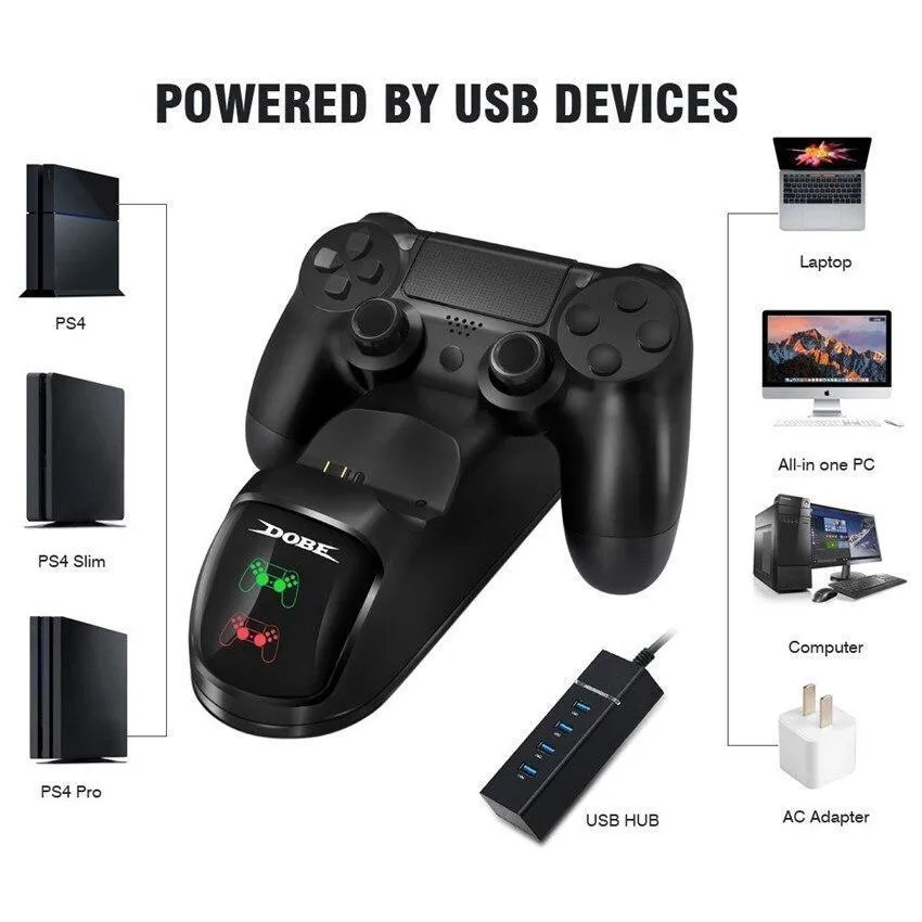 Dual USB Handle Fast Charging Dock Station Stand Charger for PS4/PS4