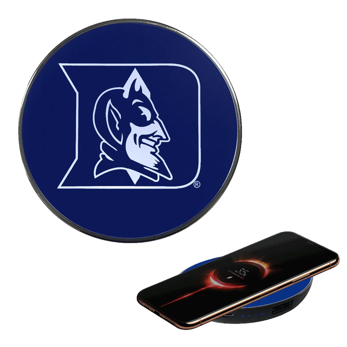 Duke University Qi Wireless Charger With Illuminated Blue Devils Logo & Built-In Power bank