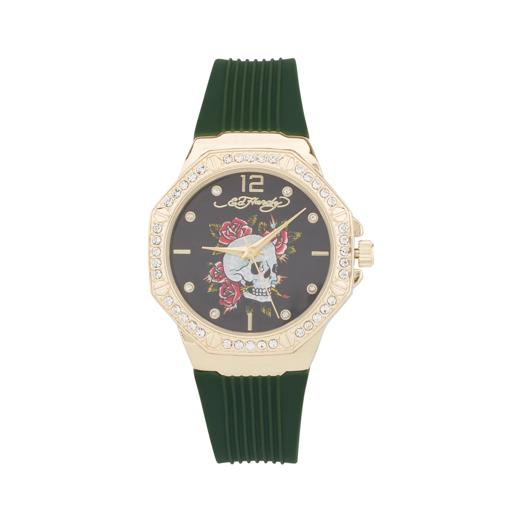 Ed Hardy Ladies Rubber Black/Green Plain Analog Watch