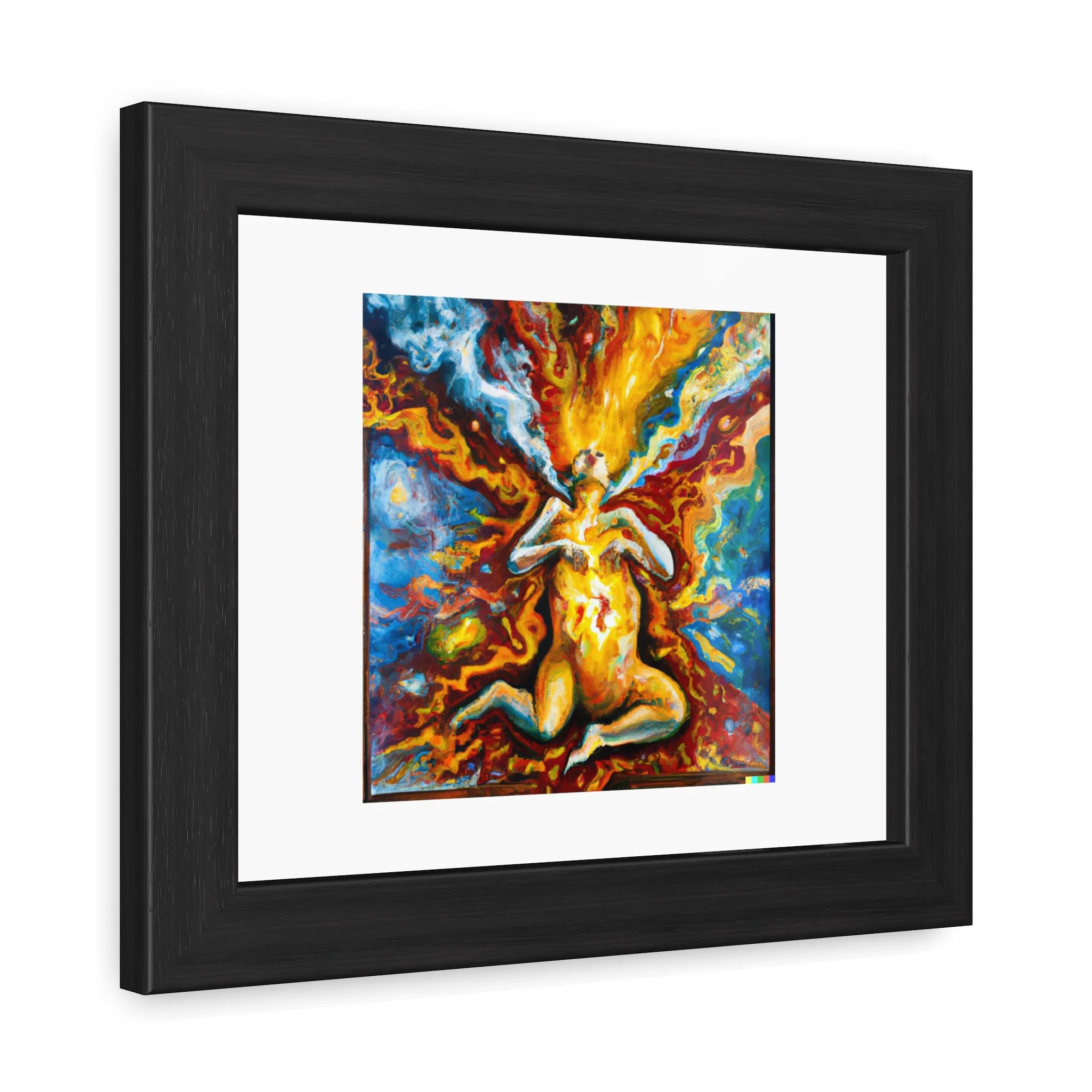 Expressive Painting Of Woman Giving Birth Depicted As An Explosion Of A Nebula 'Designed by AI' Wooden Framed Print