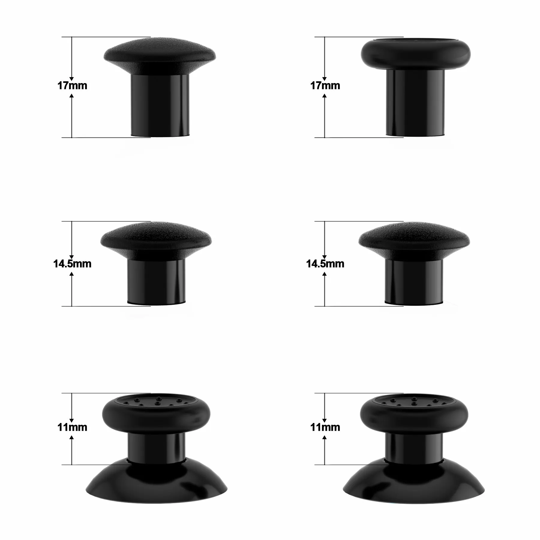 eXtremeRate Black Interchangeable Ergonomic Thumbsticks for Nintendo Switch Pro Controller with 3 Height Domed and Concave Grips Adjustable Joystick - KRM521