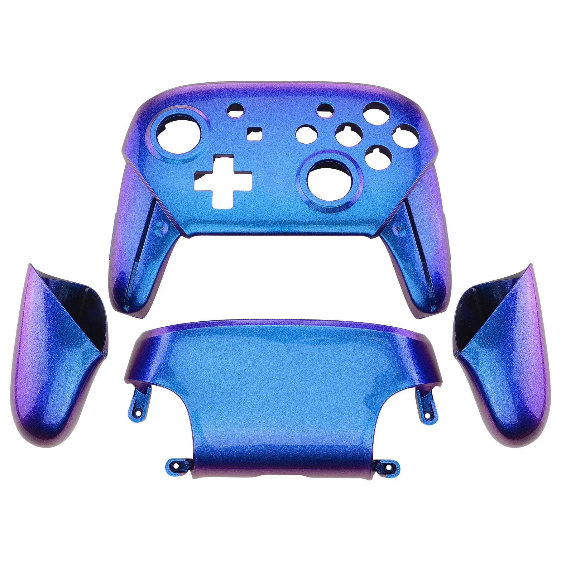 eXtremeRate Chameleon Faceplate Backplate Handles for NS Switch Pro Controller, Purple Blue DIY Replacement Grip Housing Shell Cover for NS Switch Pro - Controller NOT Included - FRP301