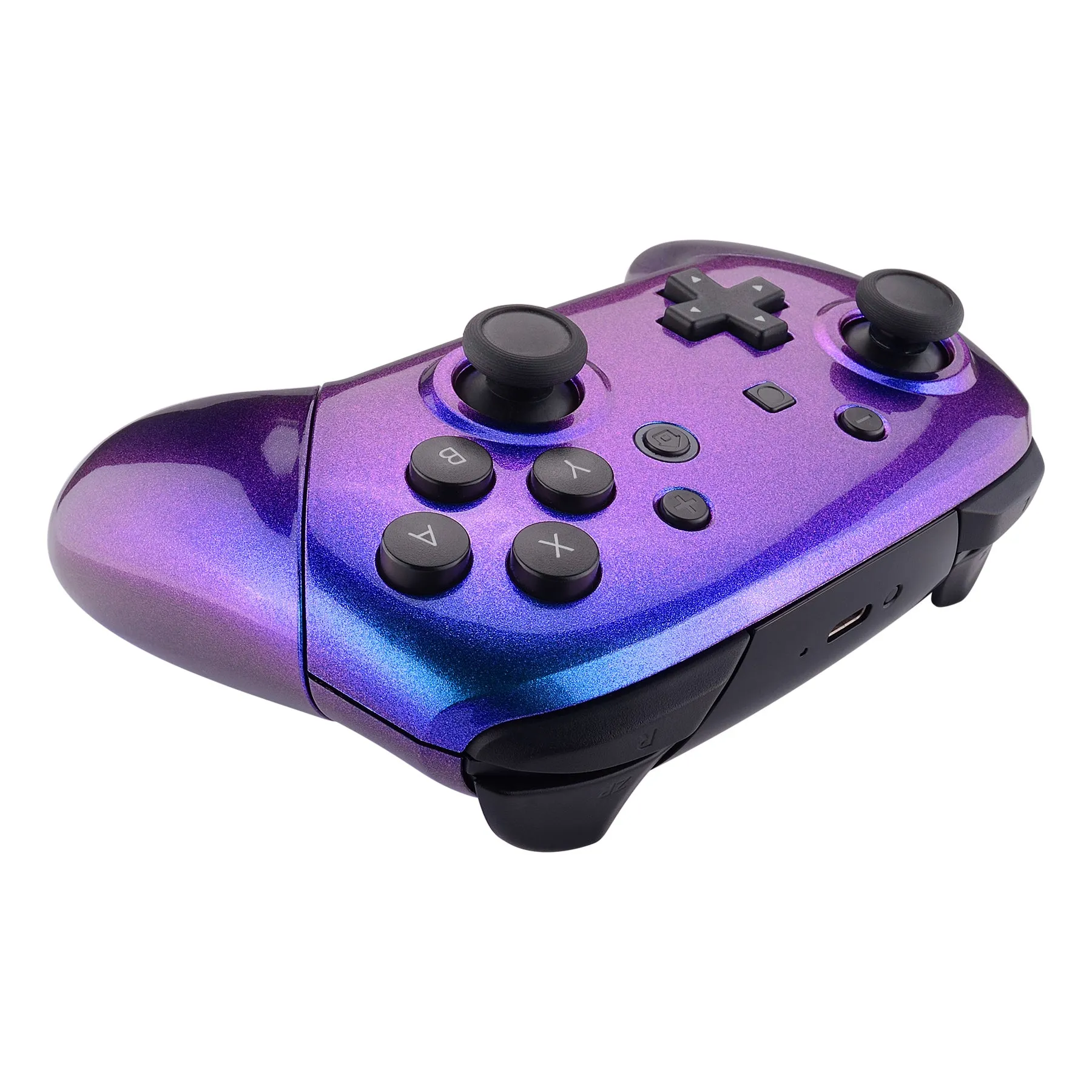 eXtremeRate Chameleon Faceplate Backplate Handles for NS Switch Pro Controller, Purple Blue DIY Replacement Grip Housing Shell Cover for NS Switch Pro - Controller NOT Included - FRP301