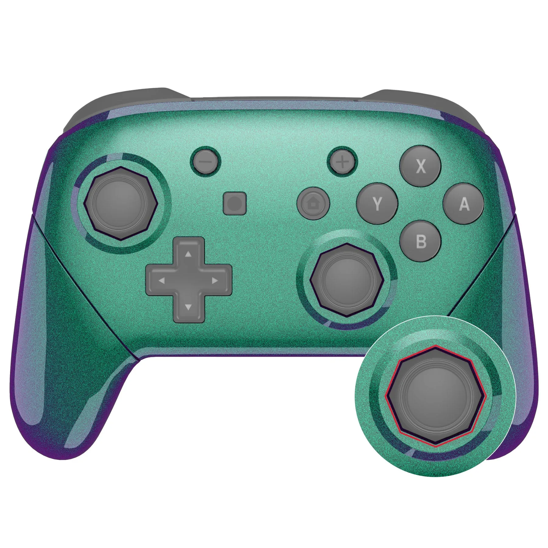 eXtremeRate Chameleon Green Purple Faceplate Backplate Handles Cover, Octagonal Gated Sticks Design DIY Replacement Grip Housing Shell for NS Switch Pro Controller - Controller NOT Included - FRE608