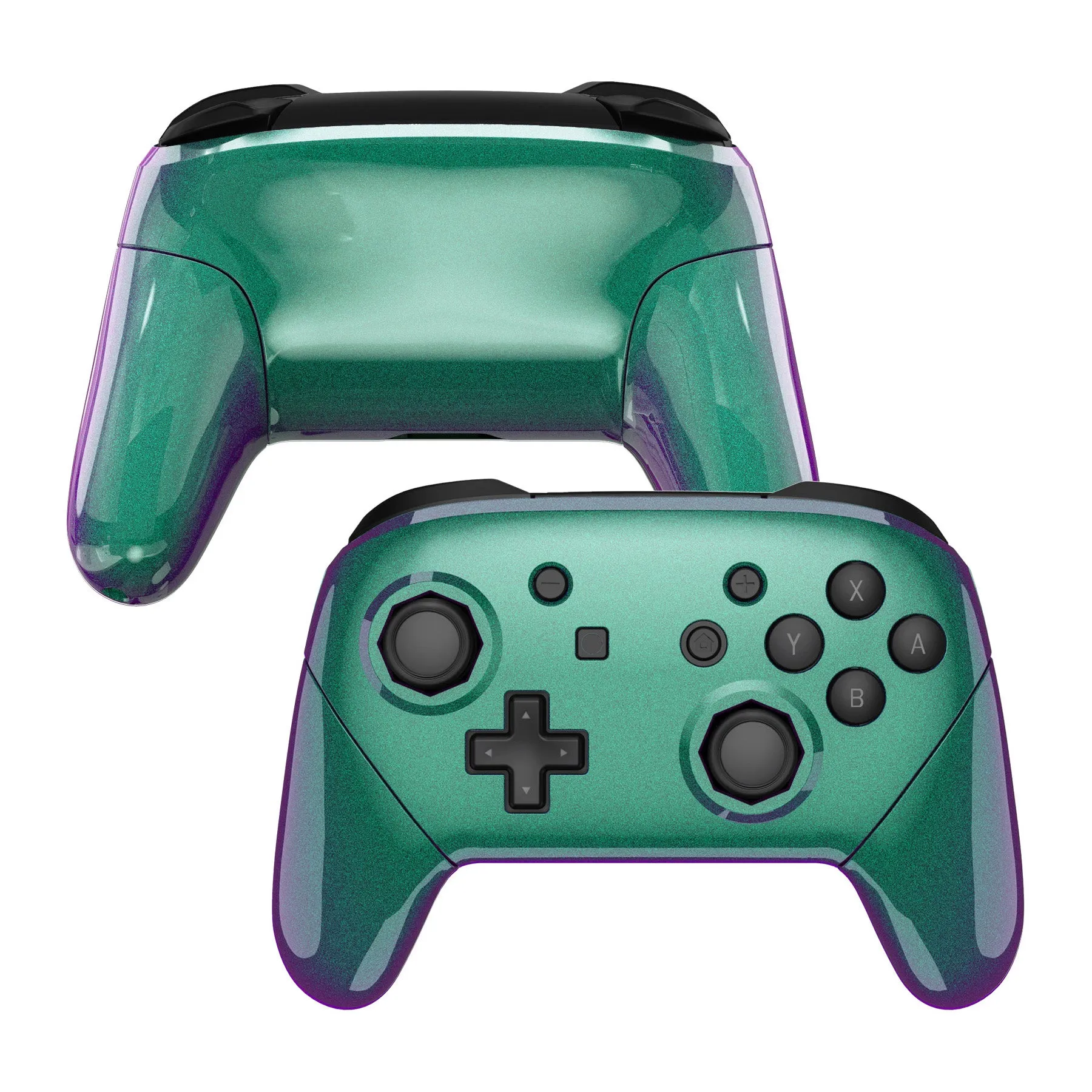 eXtremeRate Chameleon Green Purple Faceplate Backplate Handles Cover, Octagonal Gated Sticks Design DIY Replacement Grip Housing Shell for NS Switch Pro Controller - Controller NOT Included - FRE608