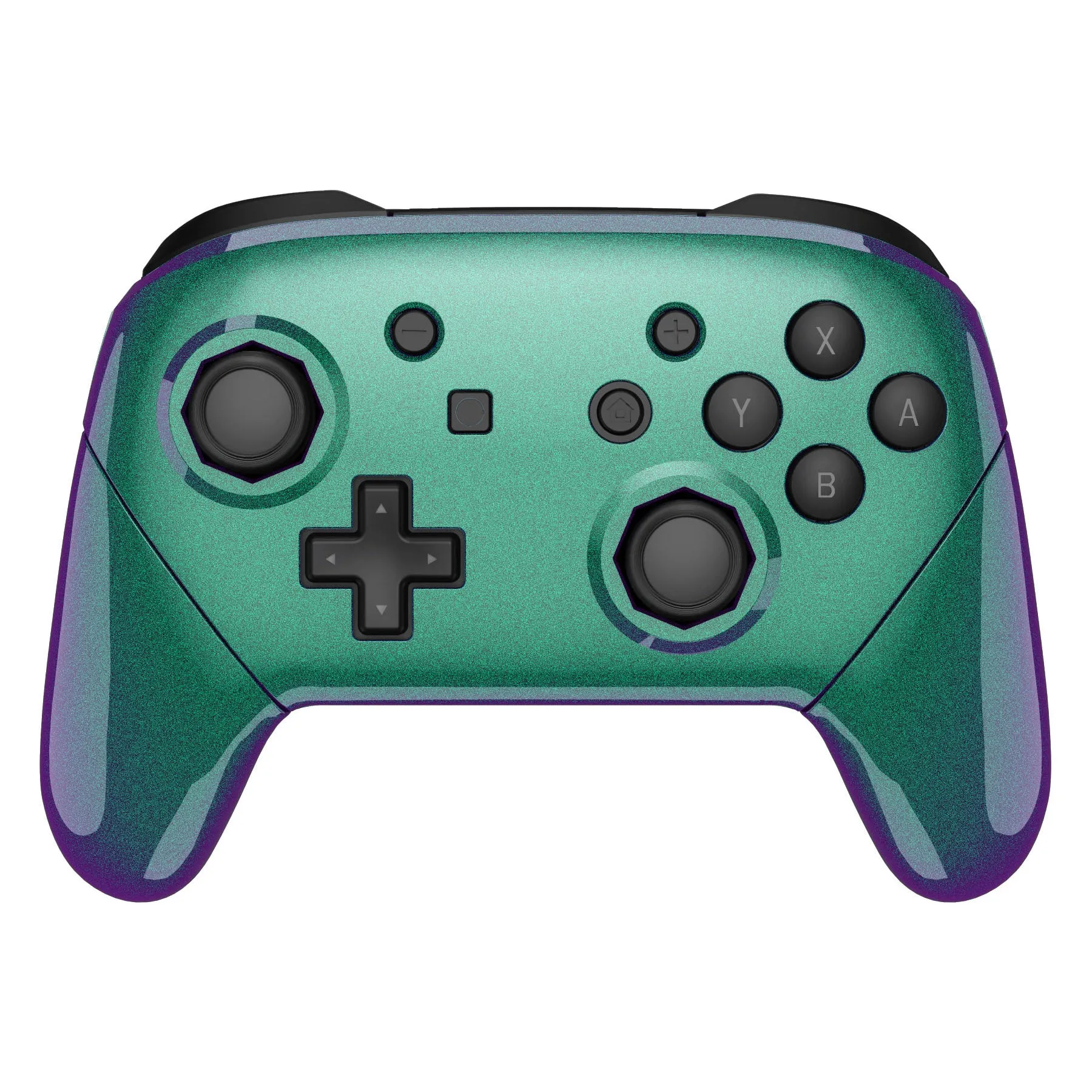 eXtremeRate Chameleon Green Purple Faceplate Backplate Handles Cover, Octagonal Gated Sticks Design DIY Replacement Grip Housing Shell for NS Switch Pro Controller - Controller NOT Included - FRE608