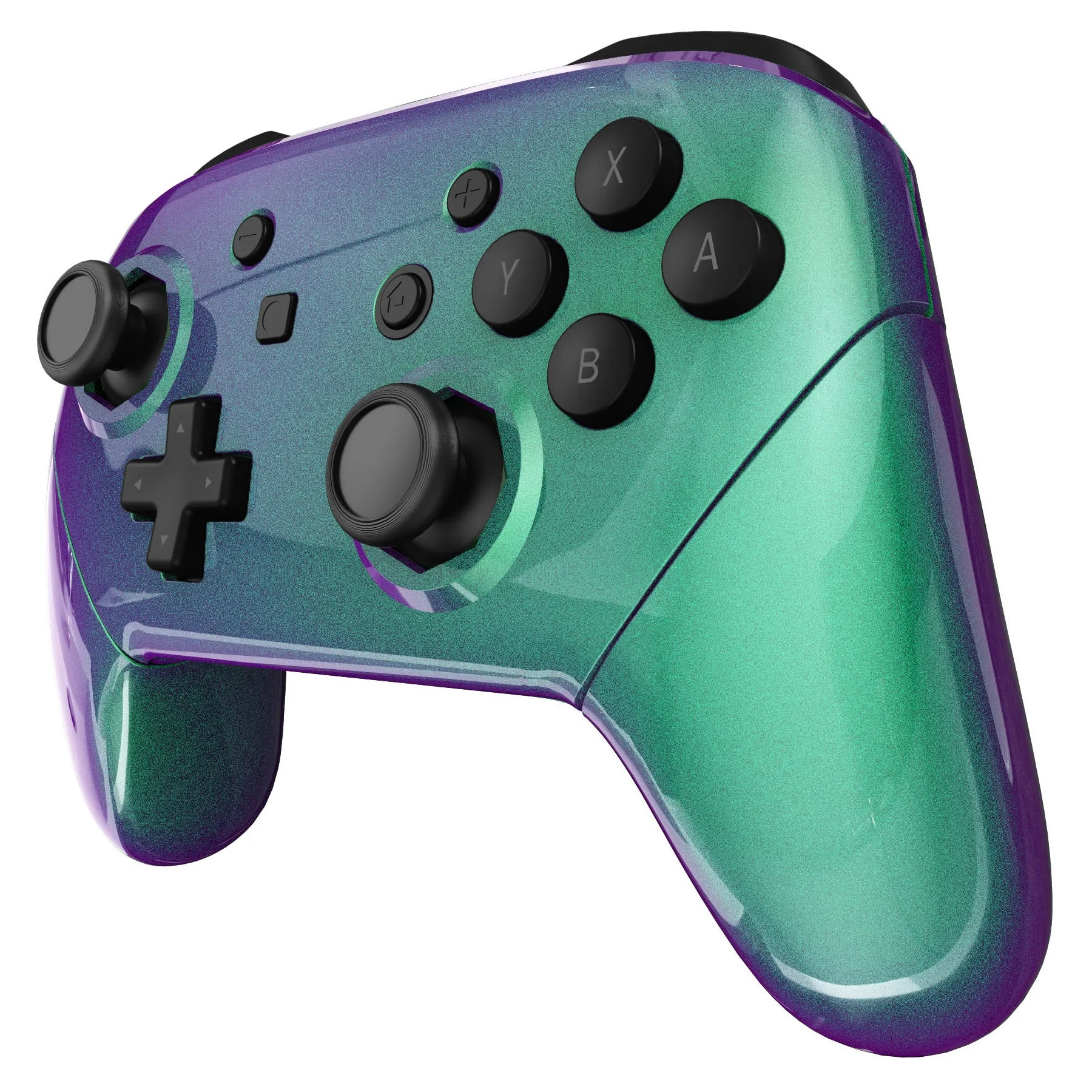 eXtremeRate Chameleon Green Purple Faceplate Backplate Handles Cover, Octagonal Gated Sticks Design DIY Replacement Grip Housing Shell for NS Switch Pro Controller - Controller NOT Included - FRE608