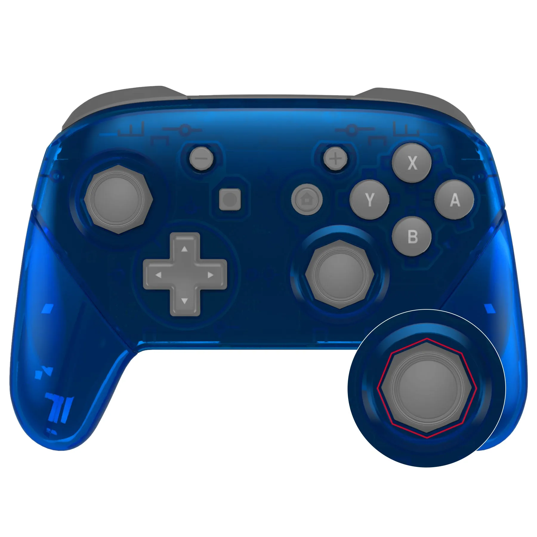 eXtremeRate Clear Blue Octagonal Gated Sticks Faceplate Backplate Handles, DIY Replacement Grip Housing Shell Cover for NS Switch Pro Controller - Controller NOT Included - FRE616