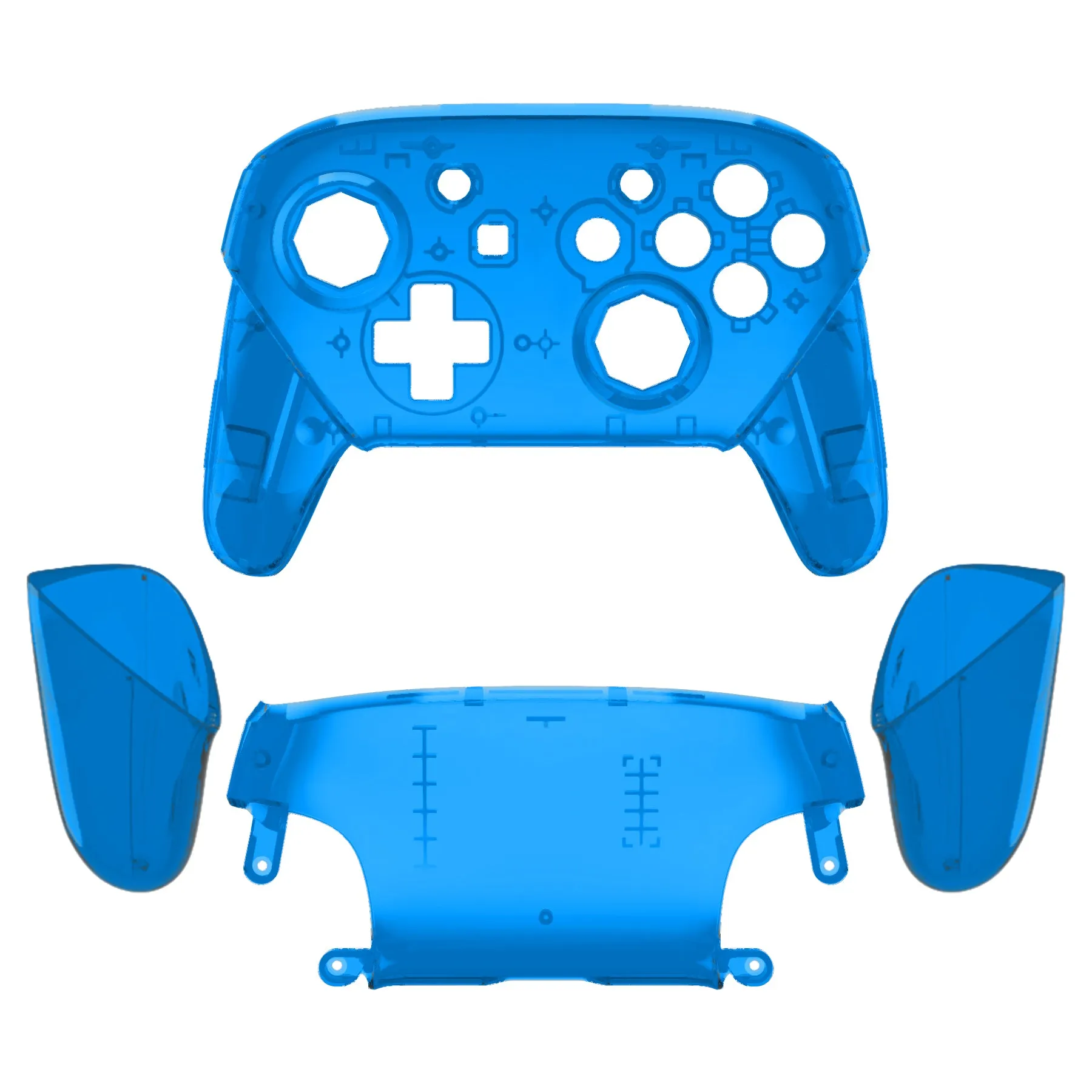 eXtremeRate Clear Blue Octagonal Gated Sticks Faceplate Backplate Handles, DIY Replacement Grip Housing Shell Cover for NS Switch Pro Controller - Controller NOT Included - FRE616