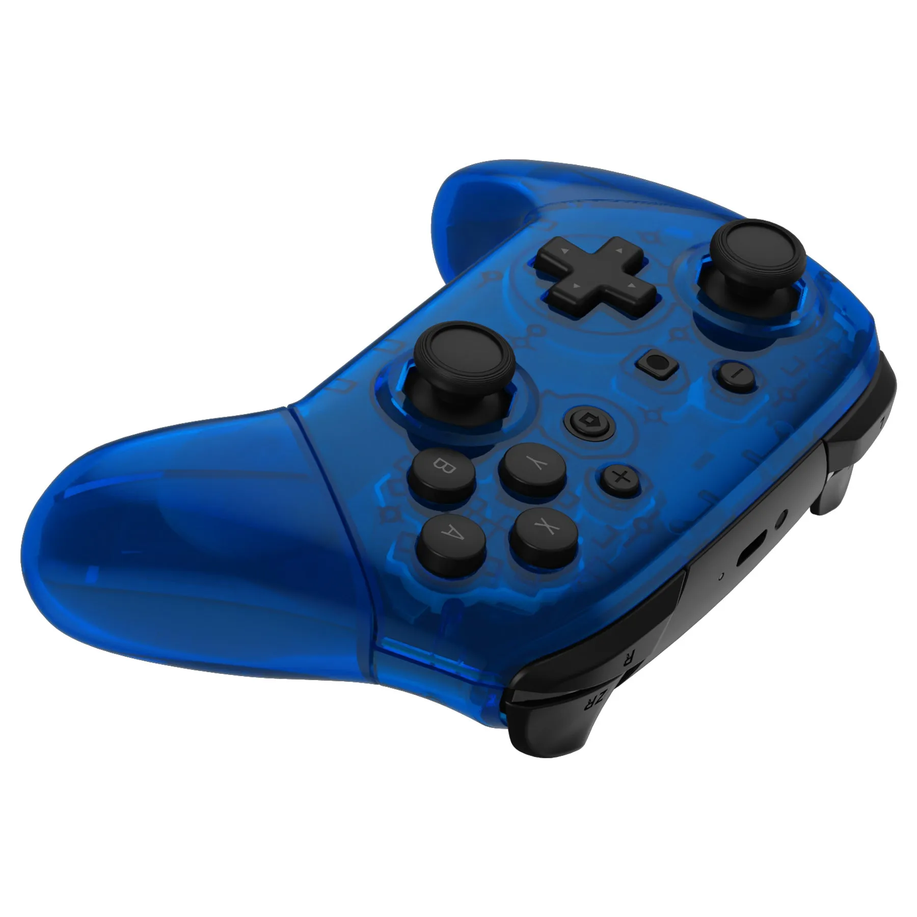 eXtremeRate Clear Blue Octagonal Gated Sticks Faceplate Backplate Handles, DIY Replacement Grip Housing Shell Cover for NS Switch Pro Controller - Controller NOT Included - FRE616