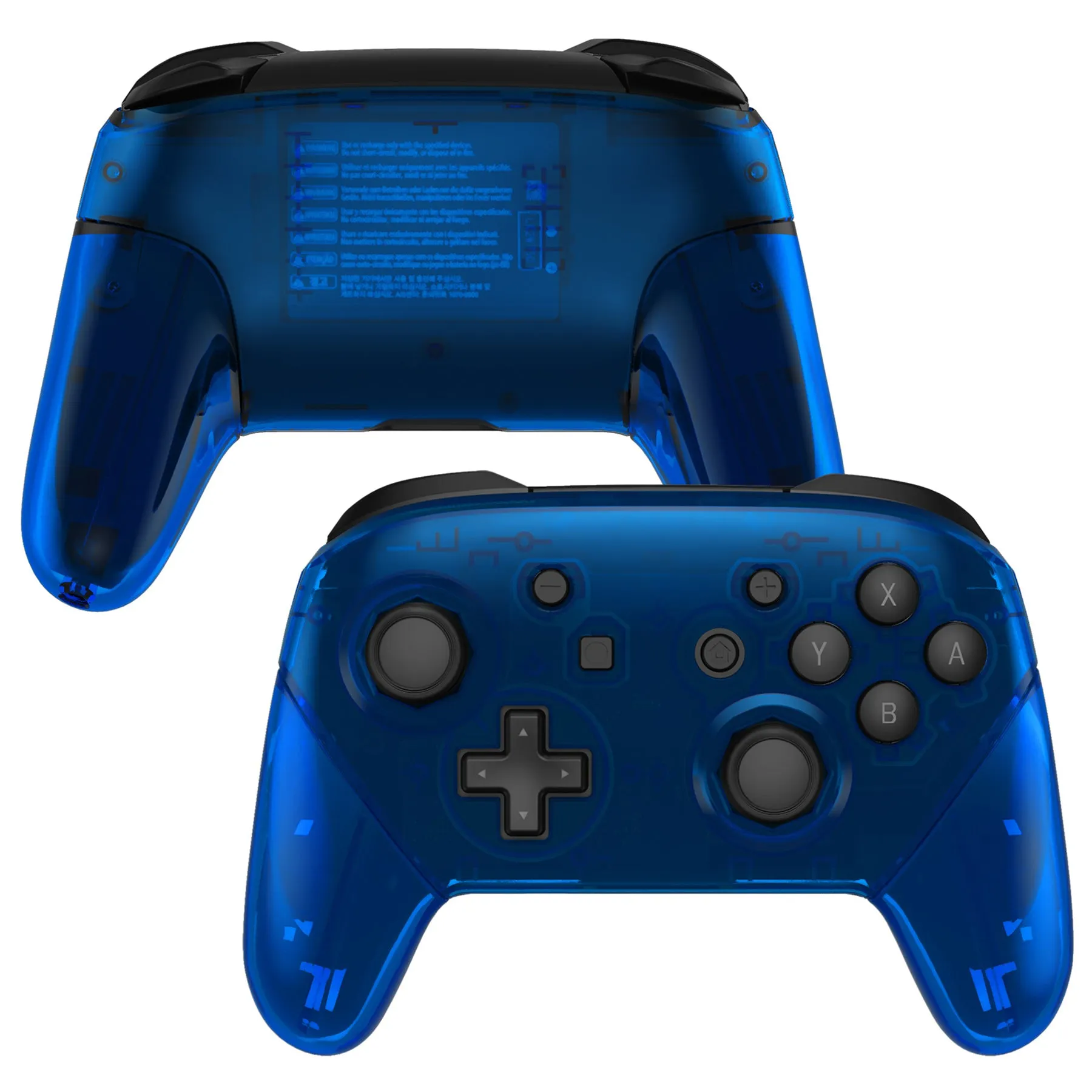 eXtremeRate Clear Blue Octagonal Gated Sticks Faceplate Backplate Handles, DIY Replacement Grip Housing Shell Cover for NS Switch Pro Controller - Controller NOT Included - FRE616