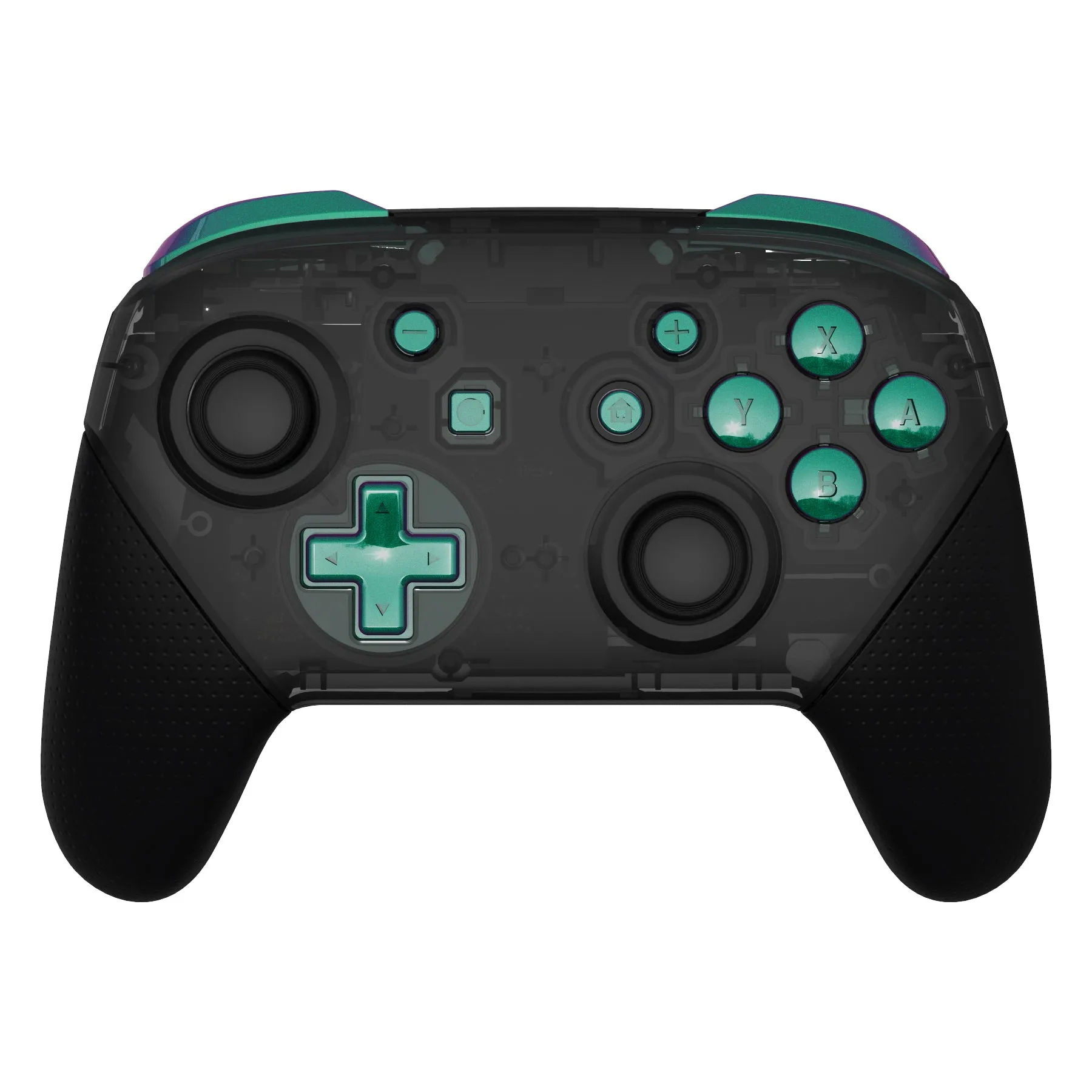 eXtremeRate DIY Replacement Full Set Buttons for Nintendo Switch Pro Controller - Green Purple Chameleon - KRP311