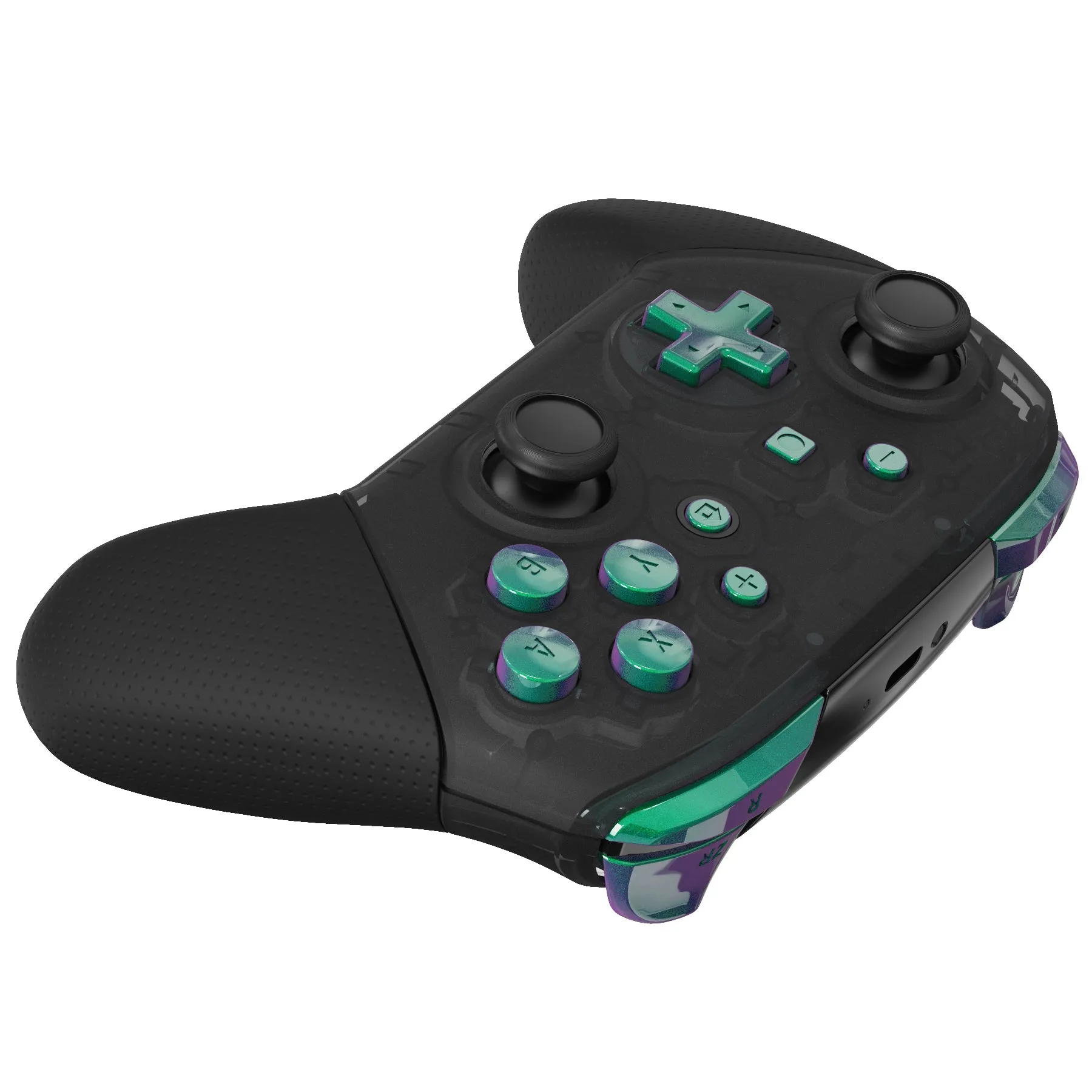 eXtremeRate DIY Replacement Full Set Buttons for Nintendo Switch Pro Controller - Green Purple Chameleon - KRP311