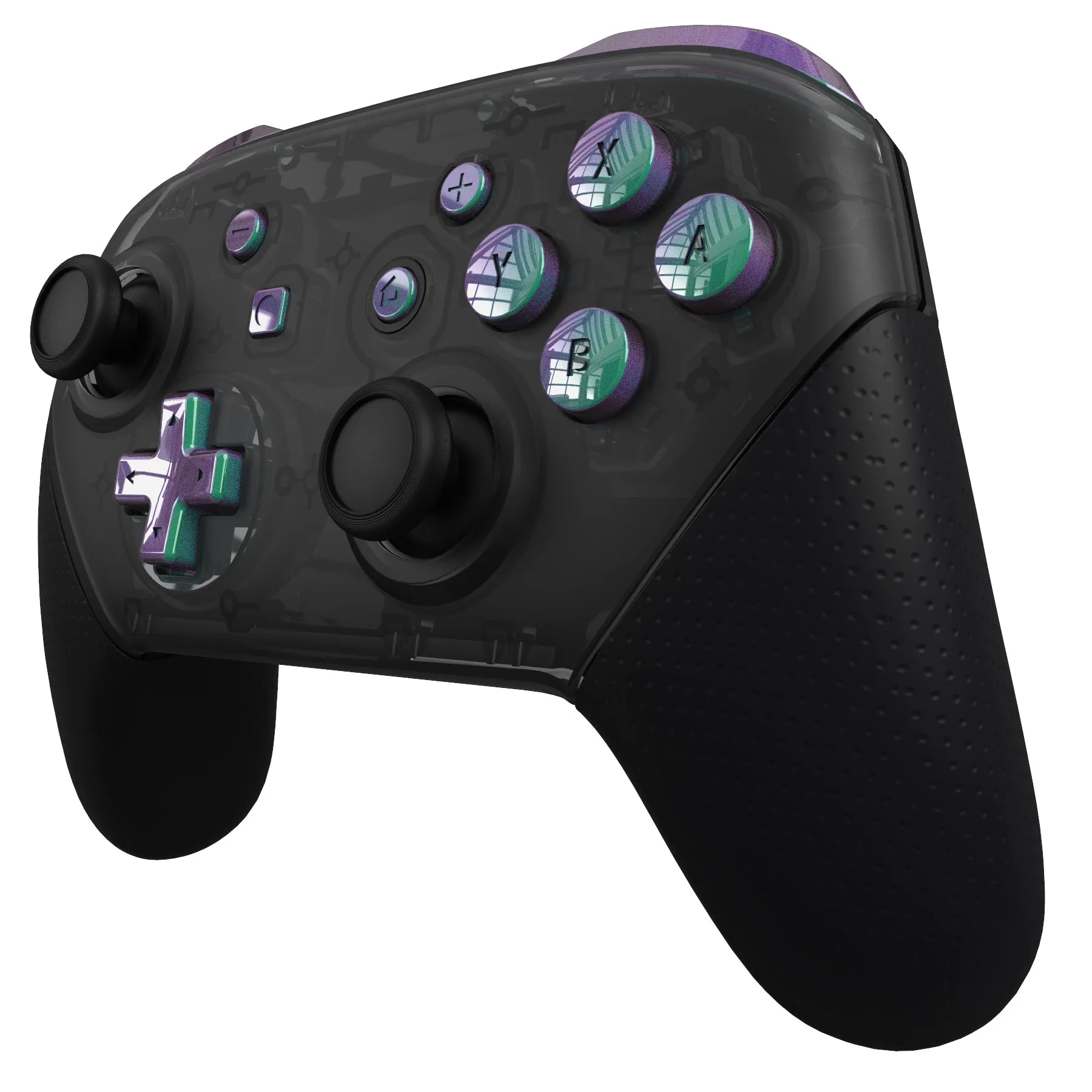 eXtremeRate DIY Replacement Full Set Buttons for Nintendo Switch Pro Controller - Green Purple Chameleon - KRP311