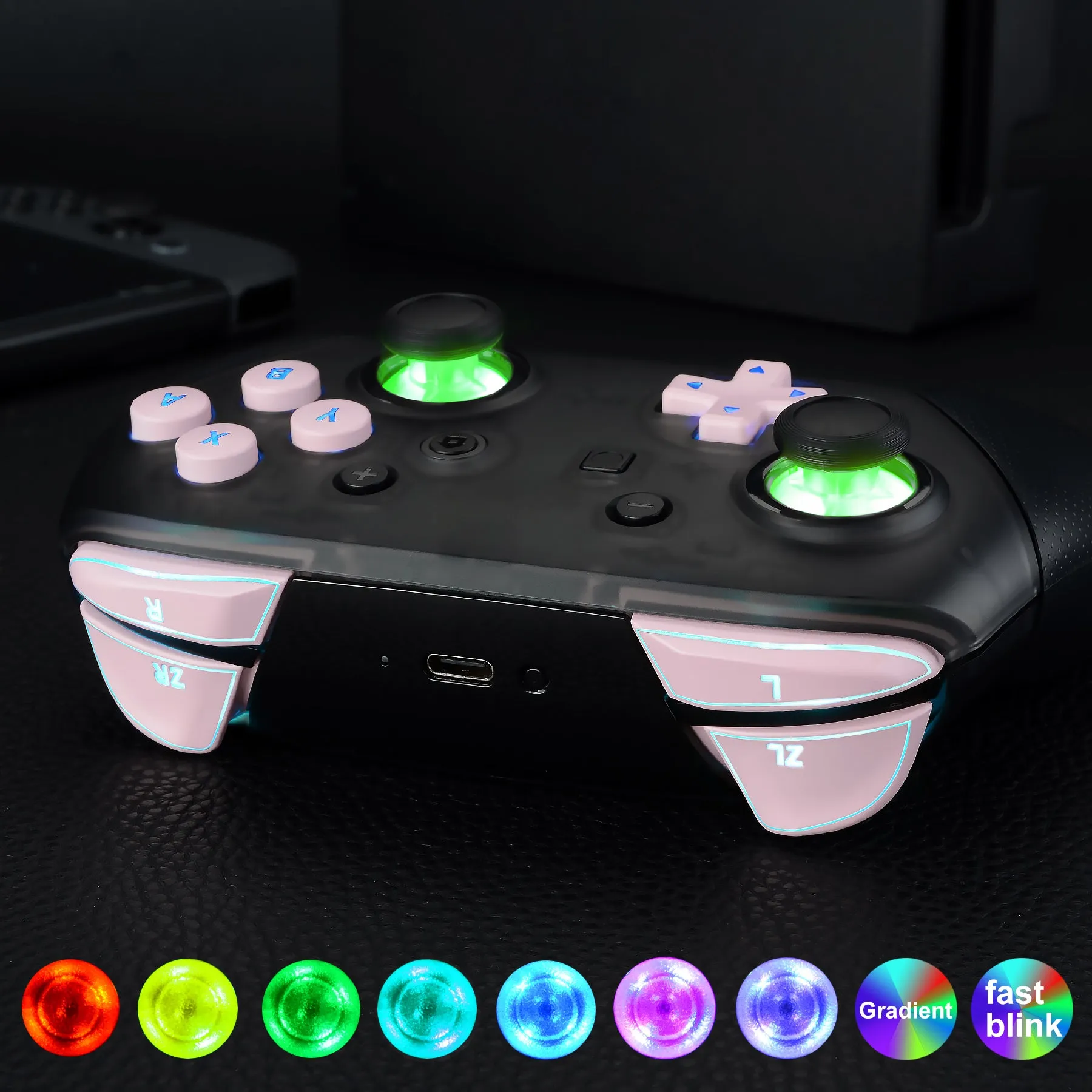 eXtremeRate Multi-Colors Luminated Thumbsticks D-pad ABXY ZR ZL L R Cherry Blossoms Pink Classic Symbol Buttons DTFS LED Kit for NS Switch Pro Controller - 9 Colors Modes 6 Areas DIY Option Button Control - NSLED018