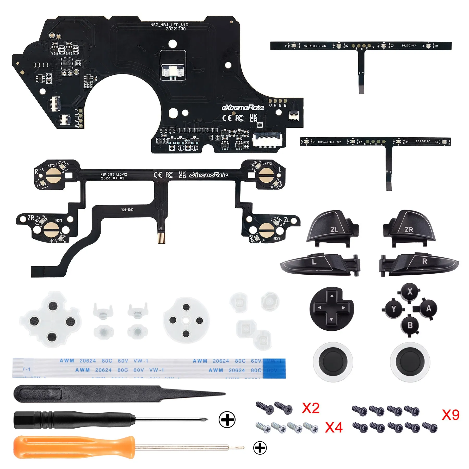 eXtremeRate Multi-Colors Luminated Thumbsticks D-pad ABXY ZR ZL L R Classic Symbol Buttons DTFS LED Kit for NS Switch Pro Controller - 9 Colors Modes 6 Areas DIY Option Button Control - NSLED002