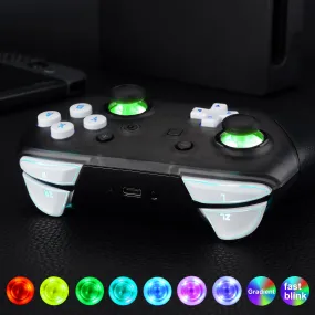 eXtremeRate Multi-Colors Luminated Thumbsticks D-pad ABXY ZR ZL L R White Classic Symbol Buttons DTFS LED Kit for NS Switch Pro Controller - 9 Colors Modes 6 Areas DIY Option Button Control - NSLED017