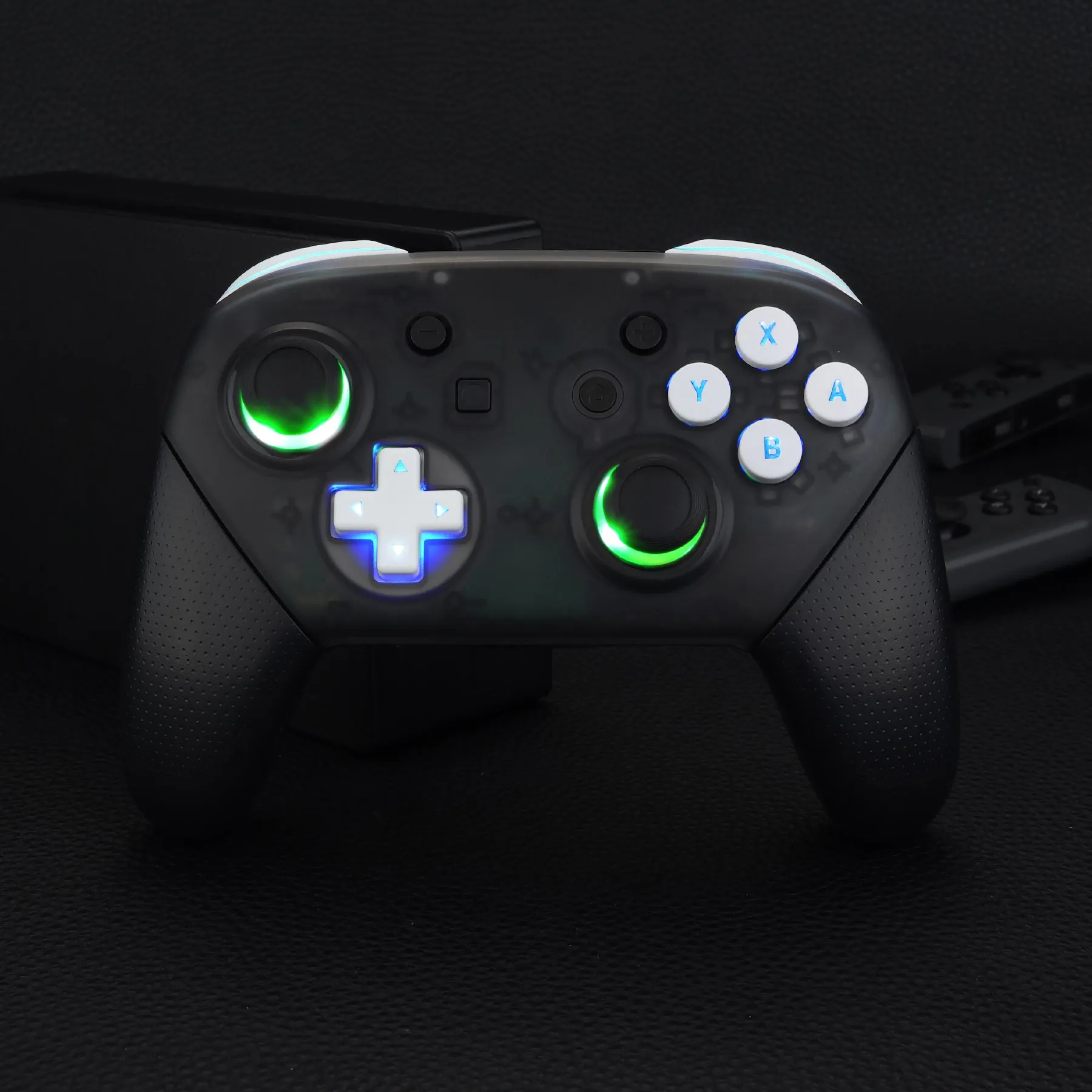 eXtremeRate Multi-Colors Luminated Thumbsticks D-pad ABXY ZR ZL L R White Classic Symbol Buttons DTFS LED Kit for NS Switch Pro Controller - 9 Colors Modes 6 Areas DIY Option Button Control - NSLED017