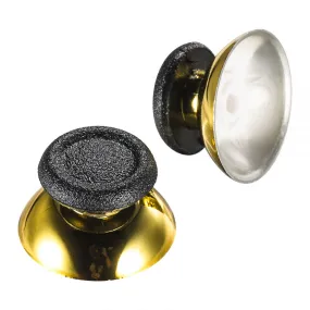 eXtremeRate Replacement Chrome Gold Buttom Black Rubber Thumbsticks For PS4 Controller - P4J0119