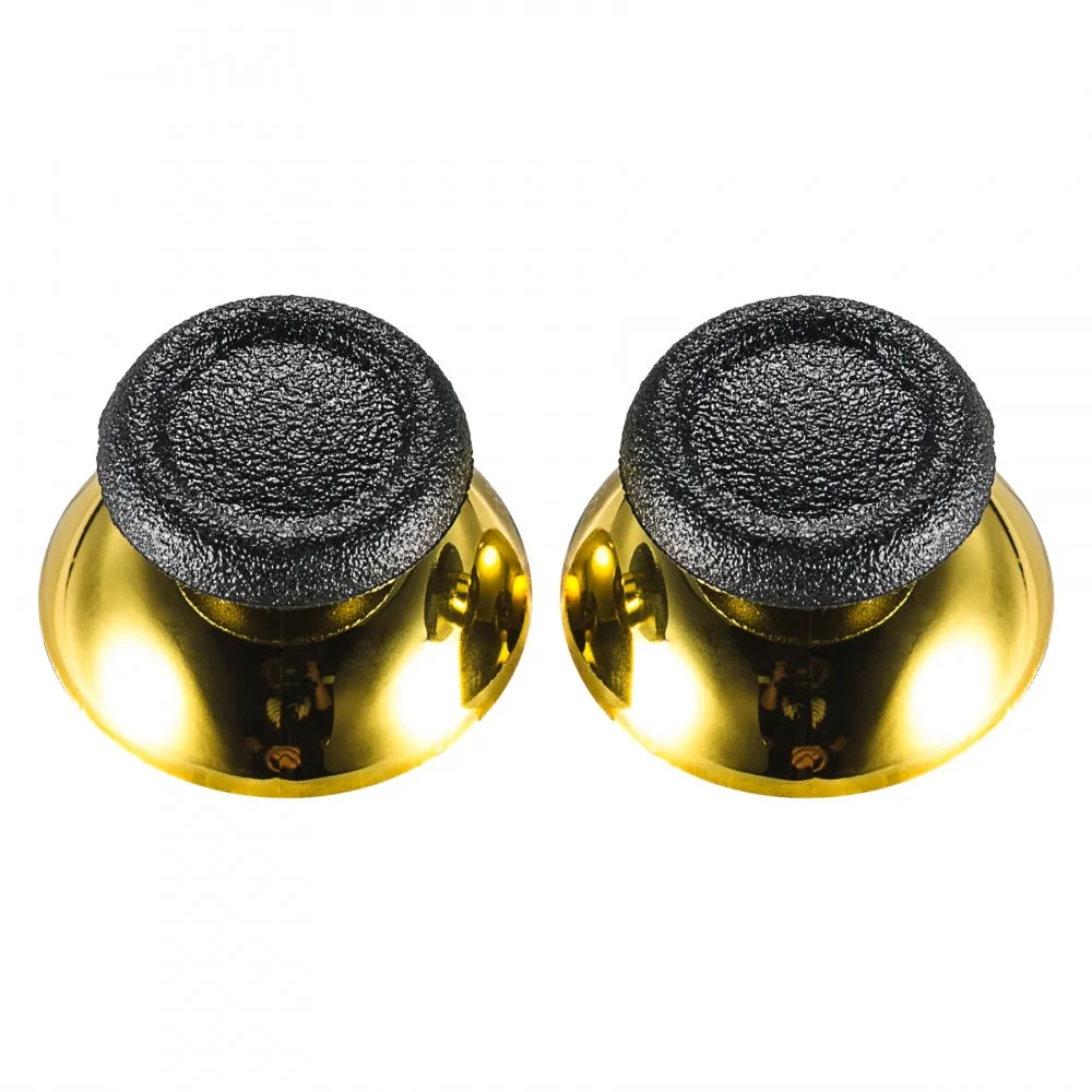 eXtremeRate Replacement Chrome Gold Buttom Black Rubber Thumbsticks For PS4 Controller - P4J0119