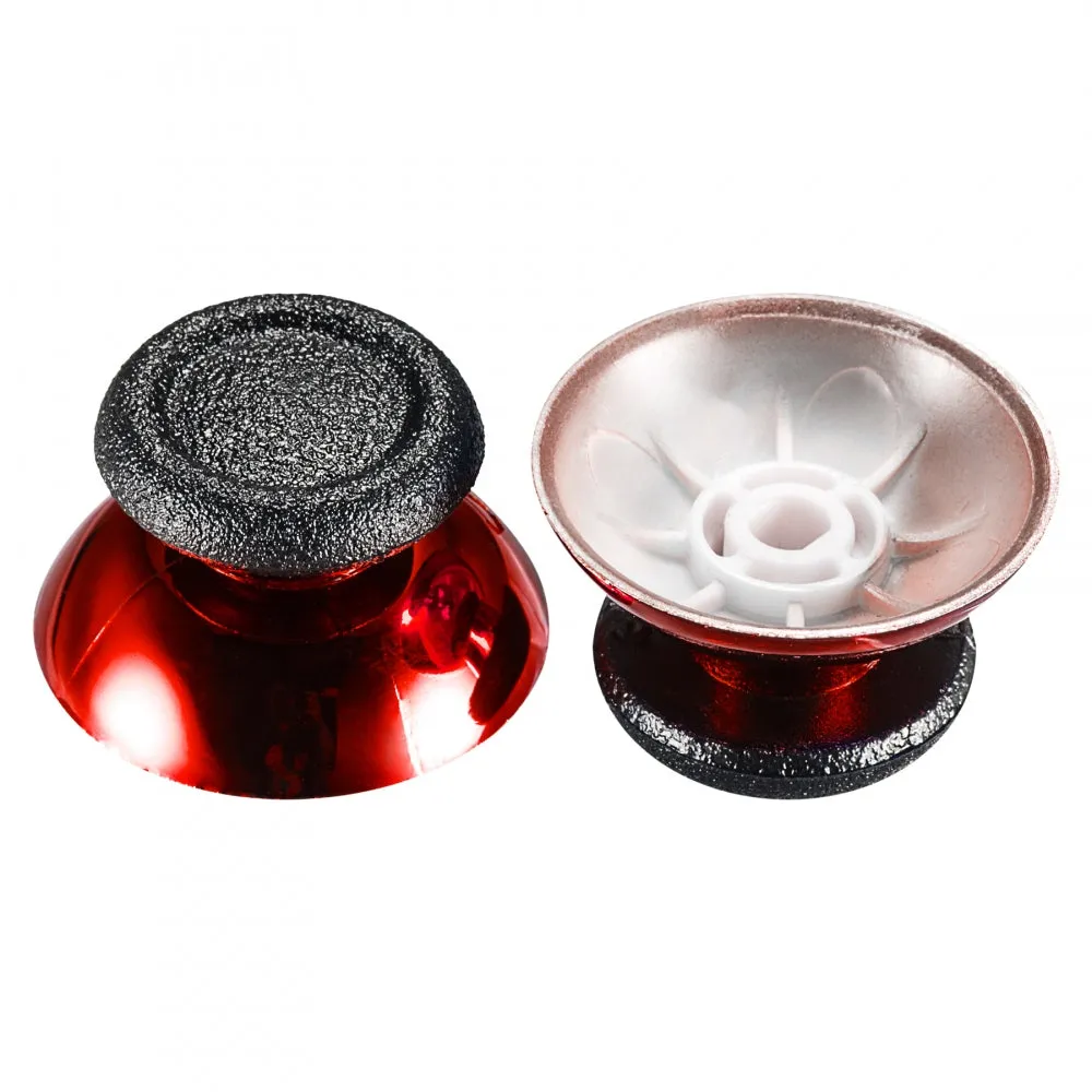 eXtremeRate Replacement Chrome Red Buttom Black Rubber Thumbsticks For PS4 Controller - P4J0121