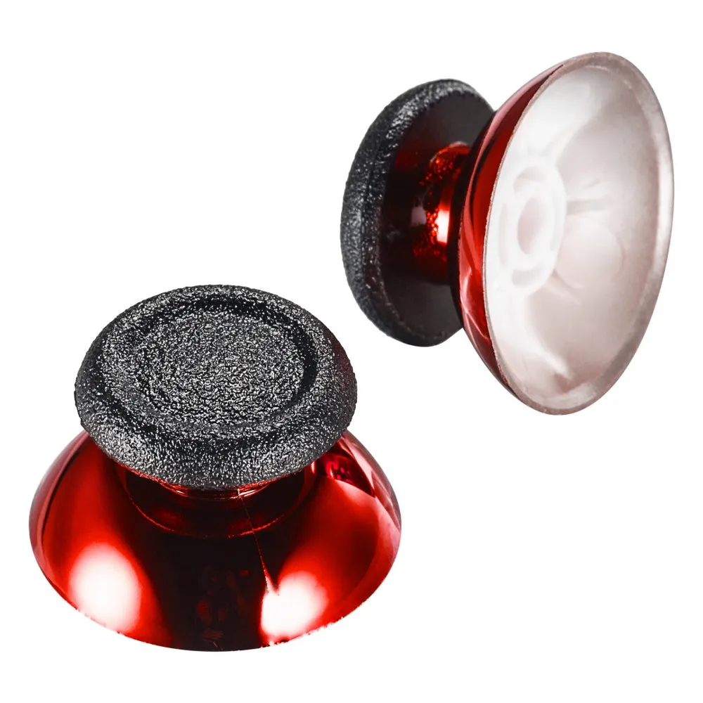 eXtremeRate Replacement Chrome Red Buttom Black Rubber Thumbsticks For PS4 Controller - P4J0121