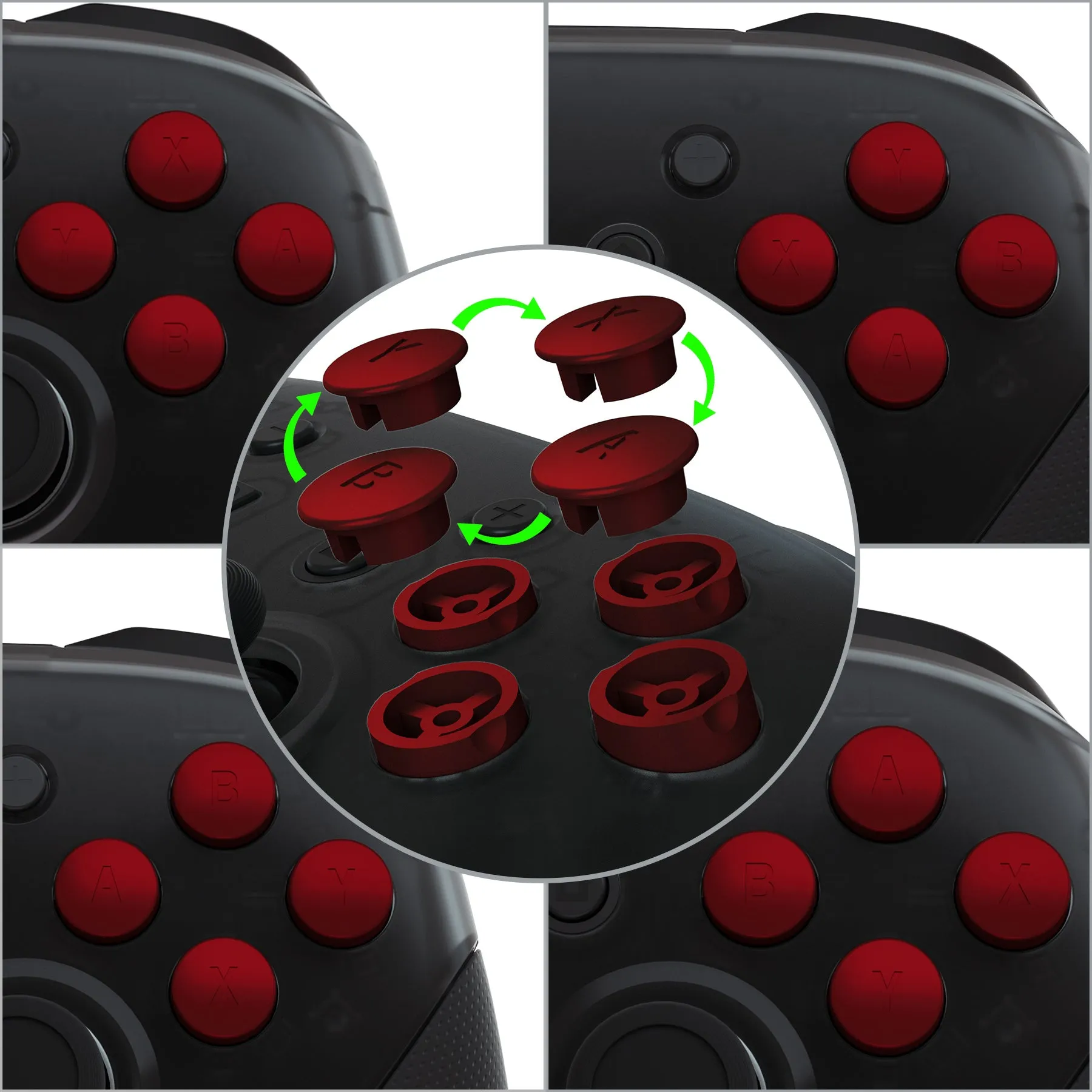 eXtremeRate Scarlet Red Interchangeable ABXY Buttons for Nintendo Switch Pro Controller, DIY Swappable Replacement ABXY for NS Pro Controller- Controller NOT Included - KRH602