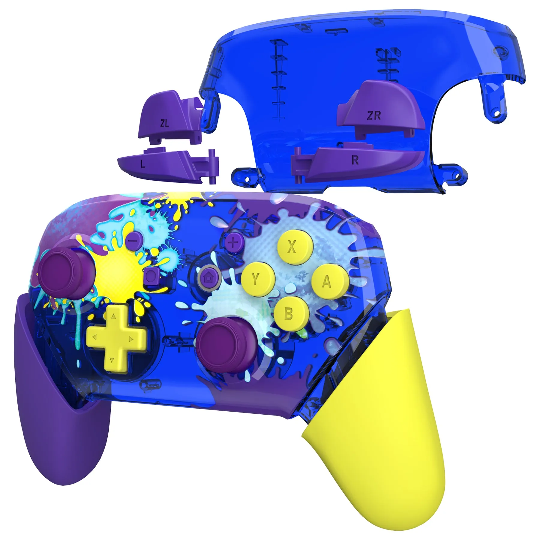 eXtremeRate Splattering Paint Style Faceplate Backplate Handles for NS Switch Pro Controller, Soft Touch Replacement Grip Housing Shell Cover with Colorful ABXY Buttons for NS Switch Pro - FRT104