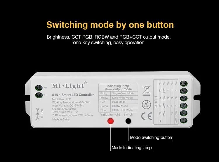 FluxTech 5 In 1 LED Strip Light Controller for Single Colour/ CCT/ RGB/ RGBW/ RGB CCT Strips Light