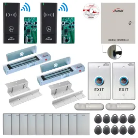 FPC-8982 Two Door Access Control Time Attendance TCP/IP RS485 Wiegand Controller Box   In Swinging Door 300lbs Maglock   Outdoor Wireless Card Reader   Wireless Receiver PCB   PIR Motion Detector