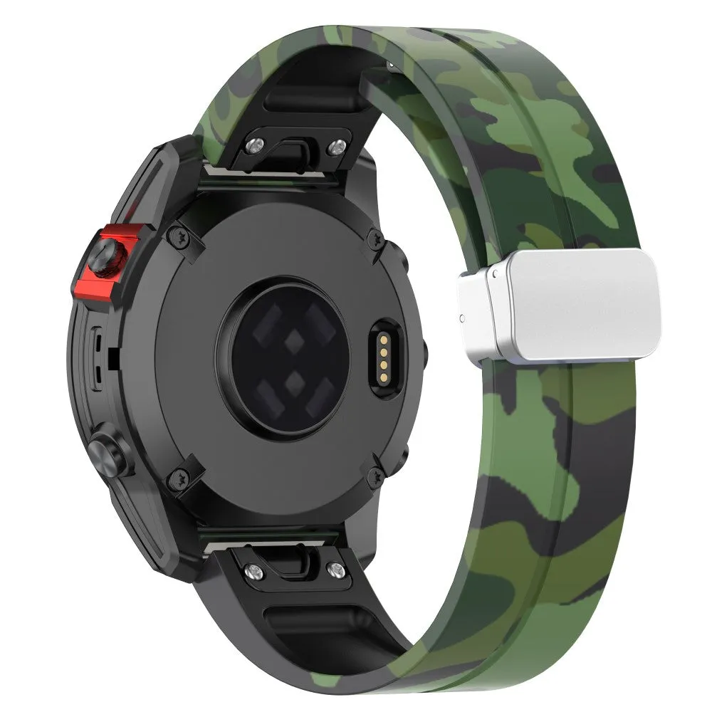 Garmin Fenix 7S Solar Silicone Sports Bracelet with Magnetic Clasp - Camouflage / Green