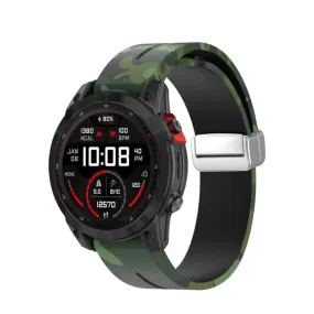 Garmin Fenix 7S Solar Silicone Sports Bracelet with Magnetic Clasp - Camouflage / Green