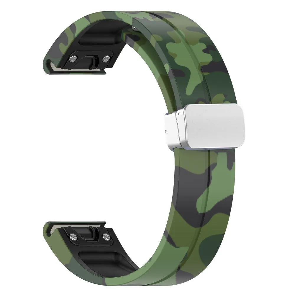 Garmin Fenix 7S Solar Silicone Sports Bracelet with Magnetic Clasp - Camouflage / Green