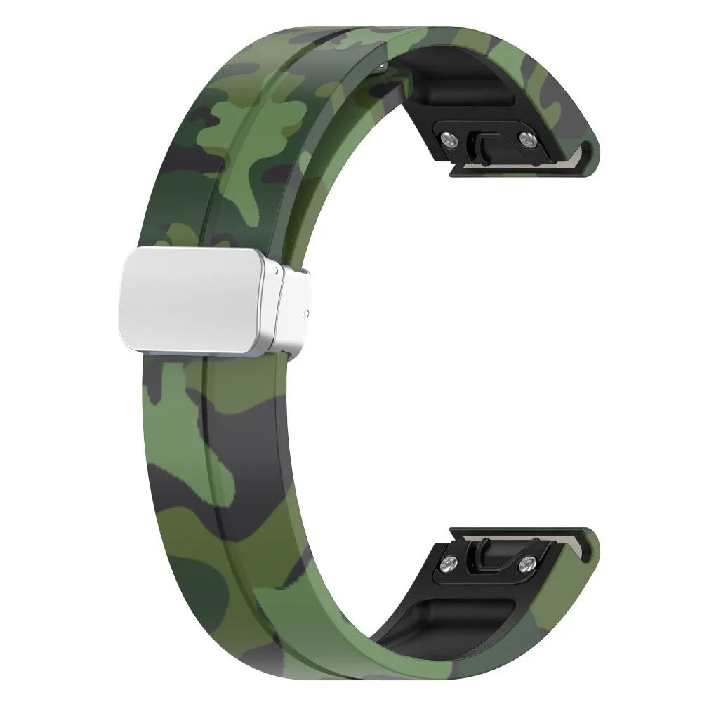 Garmin Fenix 7S Solar Silicone Sports Bracelet with Magnetic Clasp - Camouflage / Green