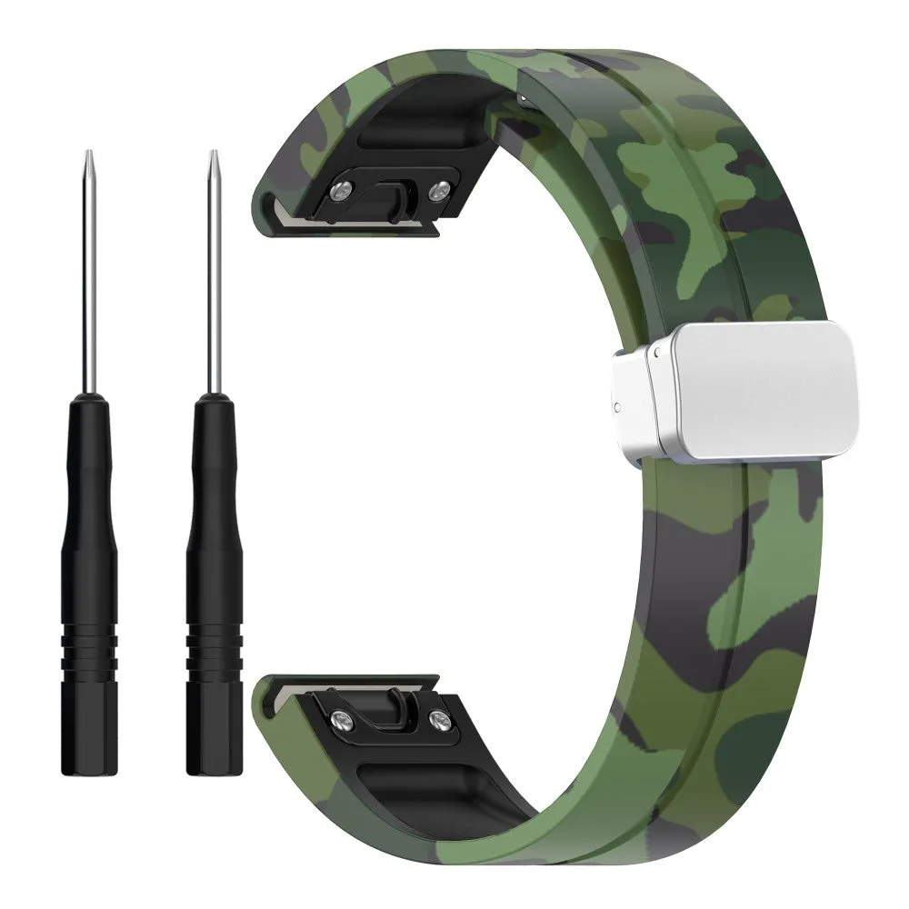 Garmin Fenix 7S Solar Silicone Sports Bracelet with Magnetic Clasp - Camouflage / Green