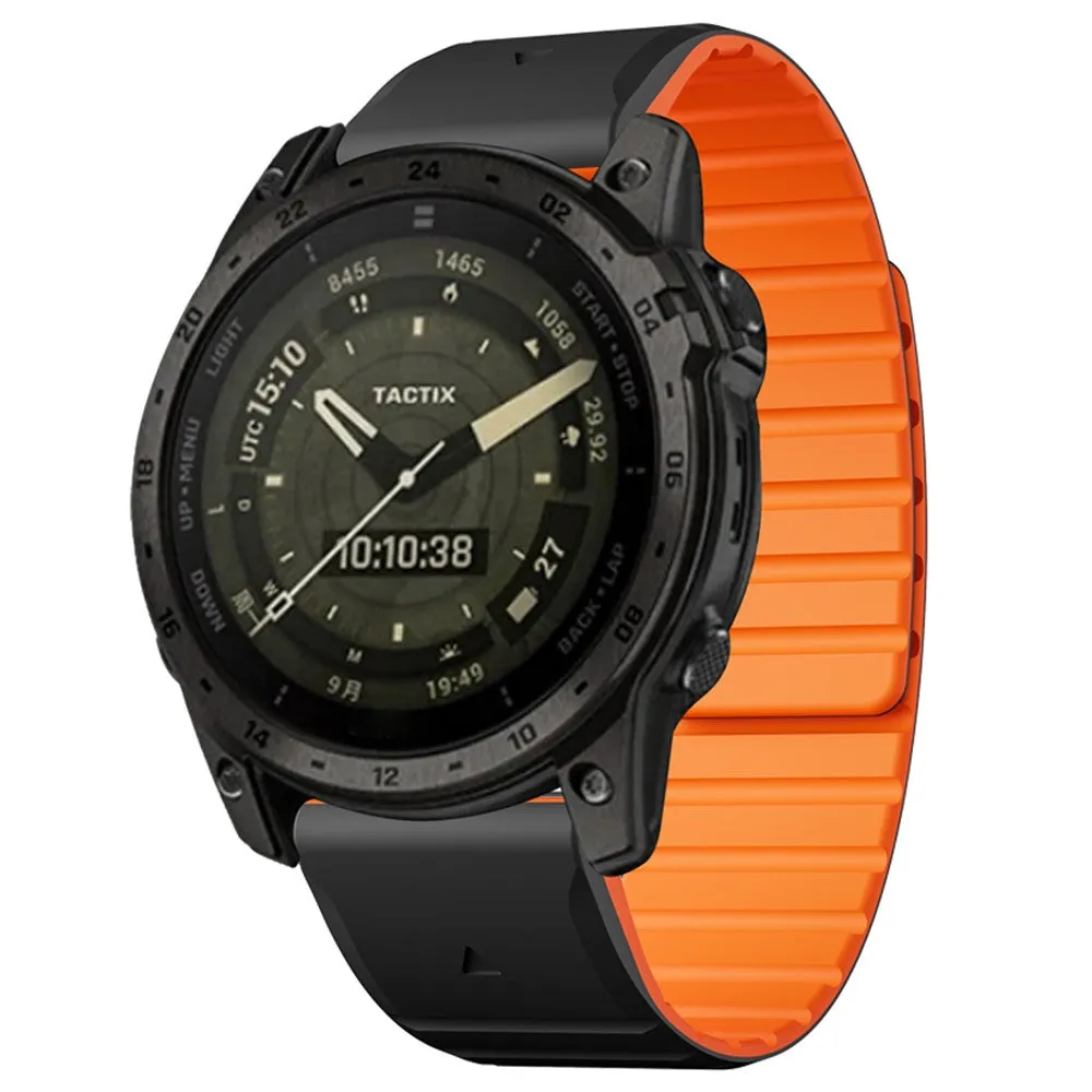 Garmin Tactix Delta Solar Ballistic Edition Magnetic Silicone Dual Color Wristband with 26mm quick release (joint circumference: 170-230mm) - Black / Orange