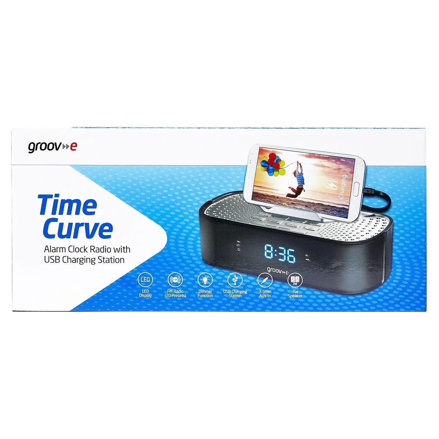 Groov-E Alarm Clock Radio with USB Charging - Black | GVSP406BK