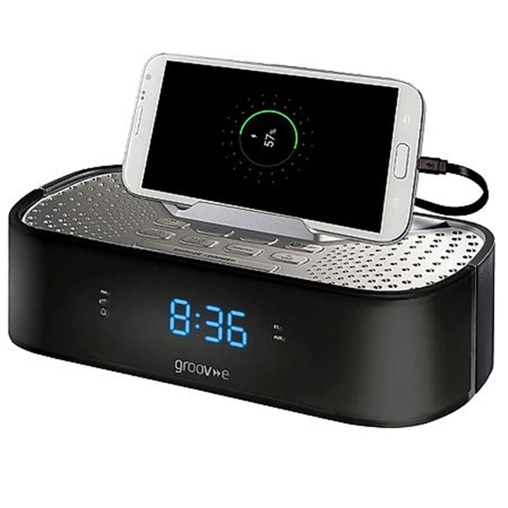 Groov-E Alarm Clock Radio with USB Charging - Black | GVSP406BK