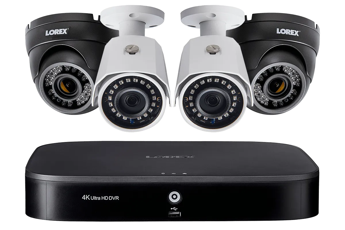 HD Security System with 8-Channel 4K DVR, Two 1080p Outdoor Bullets and Two 1080p Motororized Varifocal Domes