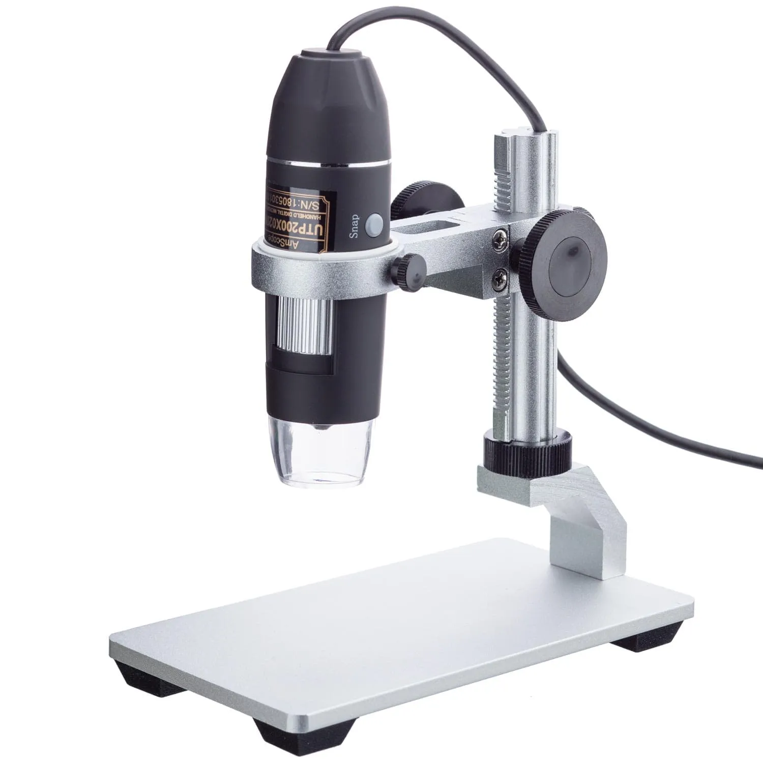 Holiday Savings! AmScope UTP Series 2.0MP USB Handheld Digital Microscope 10X-200X Magnification on Metal Stand with LED Illumination   BONUS Carrying Case