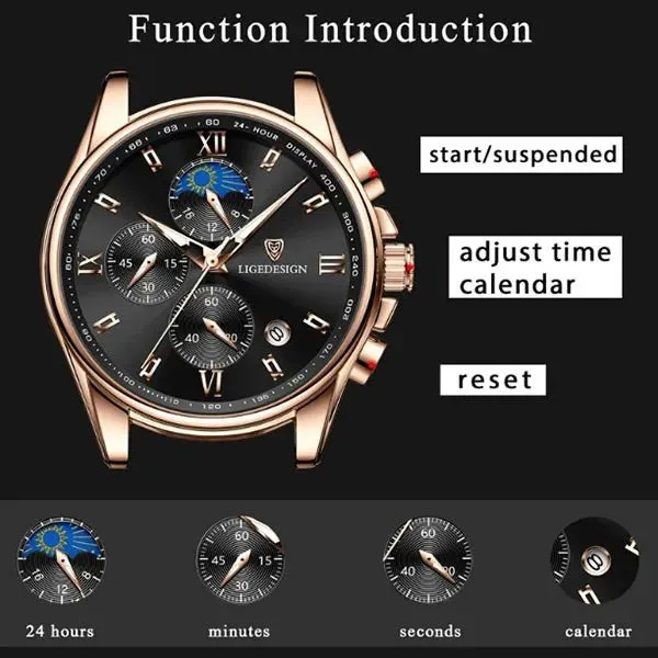 Hudlot - Men’s Analog Leather Strap Quartz Chronograph Fashion Design Luxury Sports Watch