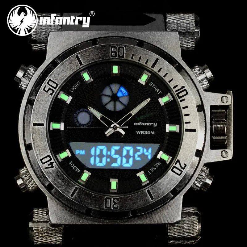 INFANTRY Men Watches Reloj Digital Fashion Military Watch Army Black Chronograph Silicone Wrist Watch Quartz Backlight 3ATM