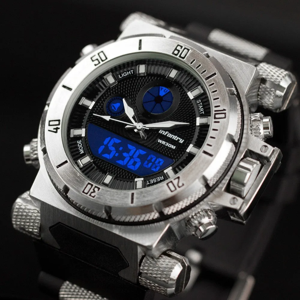 INFANTRY Men Watches Reloj Digital Fashion Military Watch Army Black Chronograph Silicone Wrist Watch Quartz Backlight 3ATM