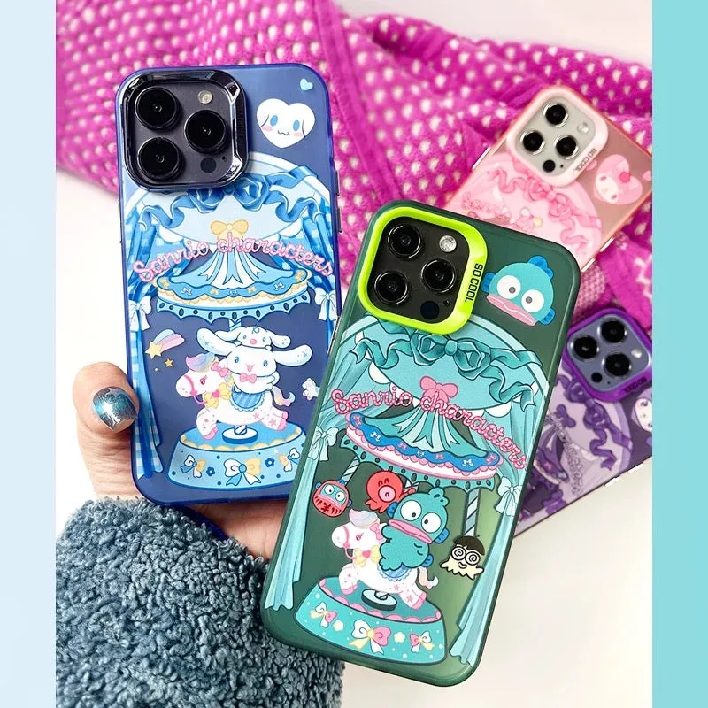 Japanese Cartoon Sanrio Merry Go Round | Kuromi with Friends Laser Colour Clear - iPhone Case 11 12 13 14 15 16 Pro Promax