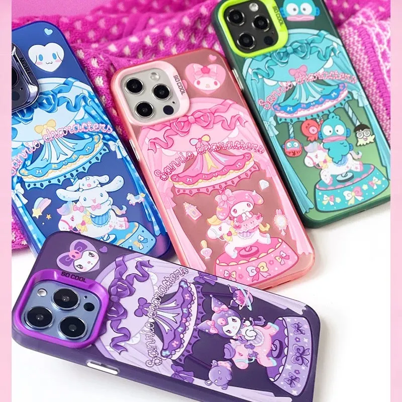 Japanese Cartoon Sanrio Merry Go Round | Kuromi with Friends Laser Colour Clear - iPhone Case 11 12 13 14 15 16 Pro Promax