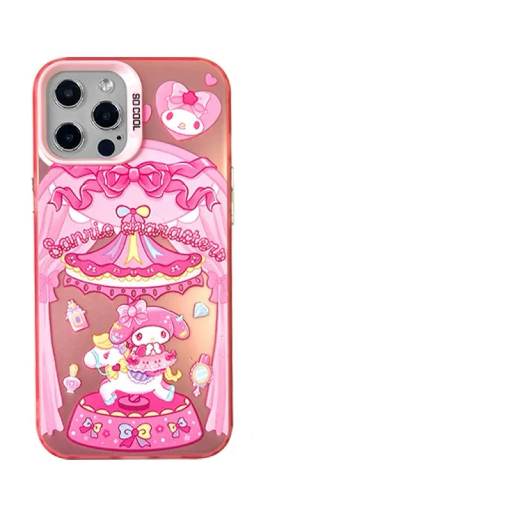 Japanese Cartoon Sanrio Merry Go Round | My Melody with Friends Laser Colour Clear - iPhone Case 11 12 13 14 15 16 Pro Promax