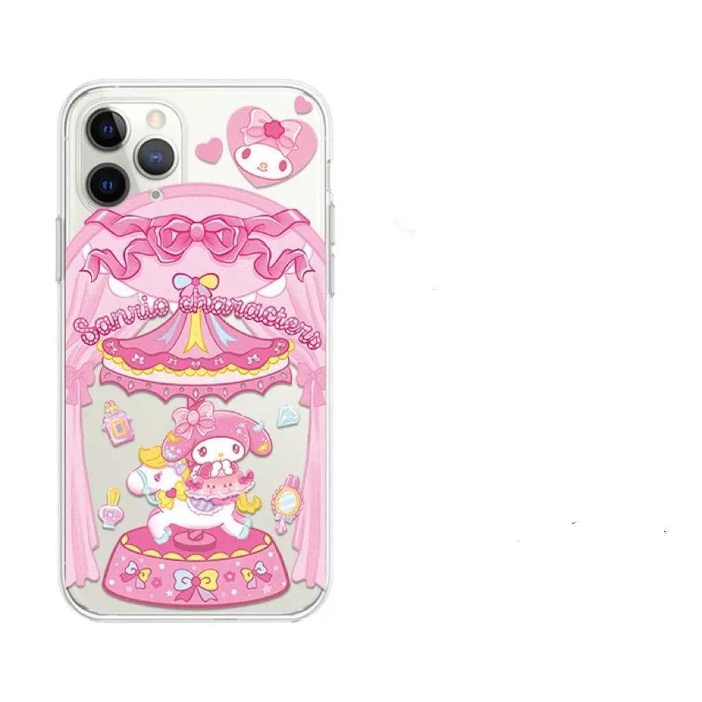 Japanese Cartoon Sanrio Merry Go Round | My Melody with Friends Laser Colour Clear - iPhone Case 11 12 13 14 15 16 Pro Promax