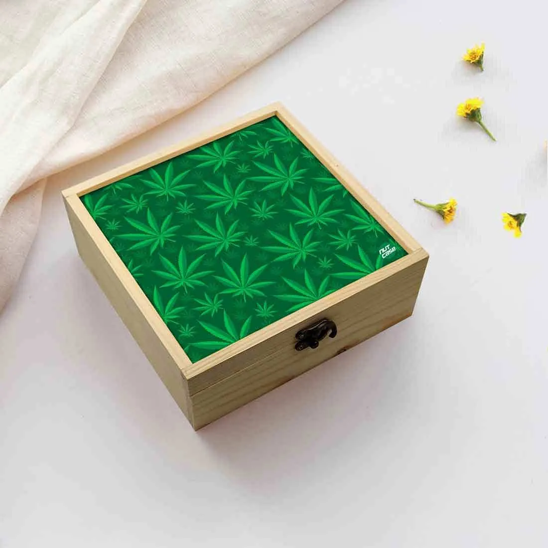 Jewellery Box Makepup Organizer -  Dark Green Leaves