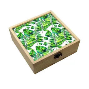 Jewellery Box Wooden Jewelry Organizer -  Dark Green Tropical Leaf