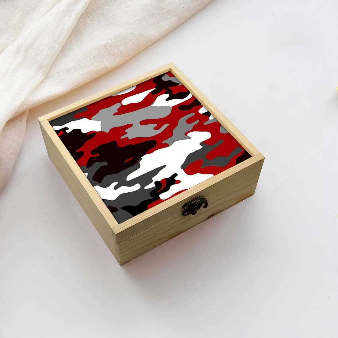 Jewellery Box Wooden Jewelry Organizer -  Red Black Army Camouflage